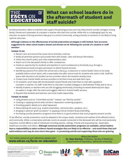 What can school leaders do in the aftermath of student and staff suicide?