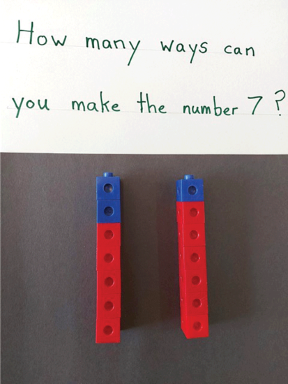 Math question with an image of stacking blocks